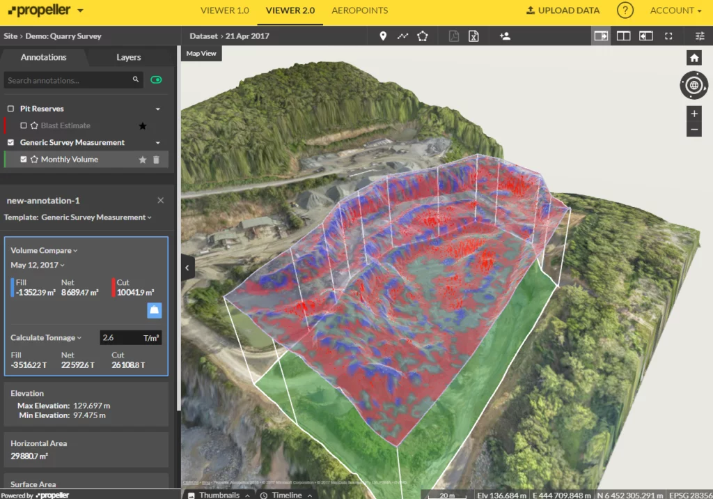 mine pit volume measurement from drone data