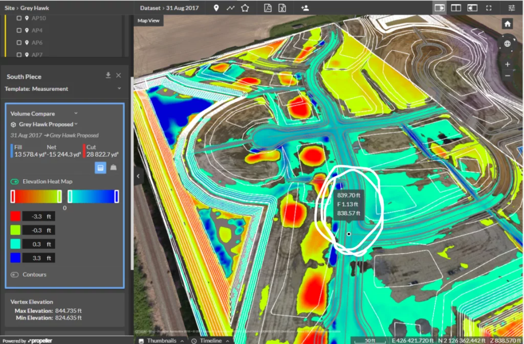 cut fill maps generated using the Propeller platform