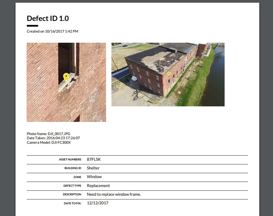 pdf report generated from drone inspection data