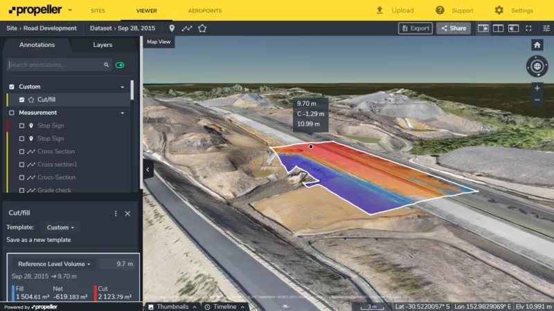 road construction cut/fill map