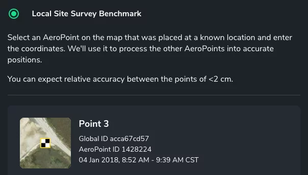 Processing AeroPoints in local coordinates