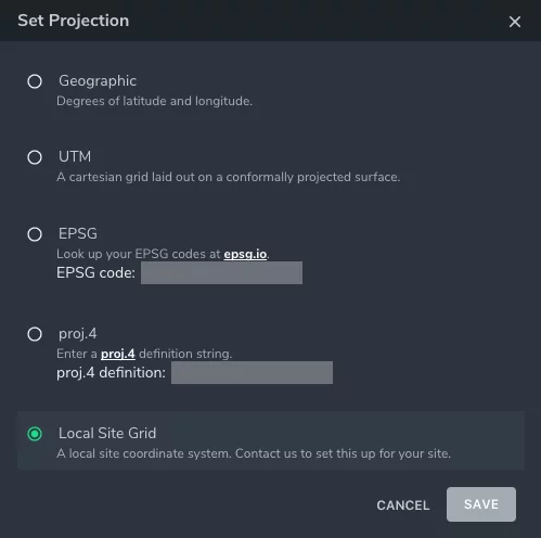 projection setup dropdown menu