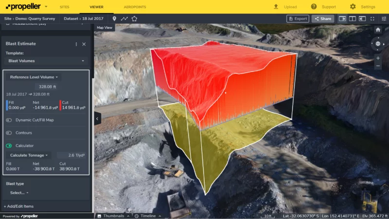 blast volume measurement using drone data