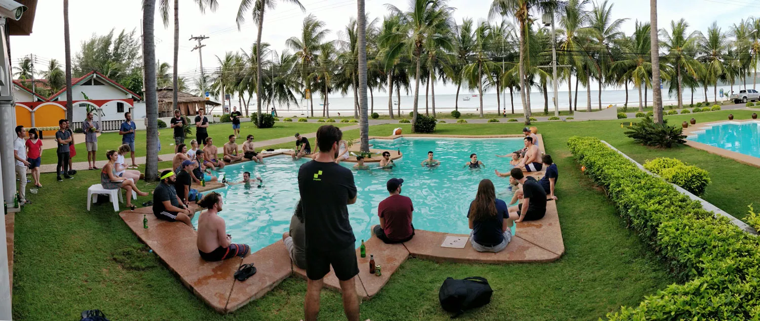 Pool talk during Propeller company retreat