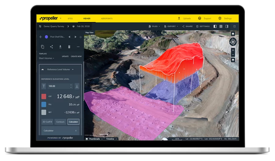 quarry stockpile measurement using drone data and Propeller