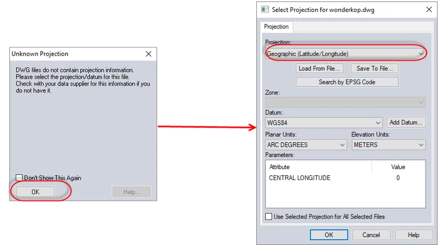 Change coordinate systems for DXF file