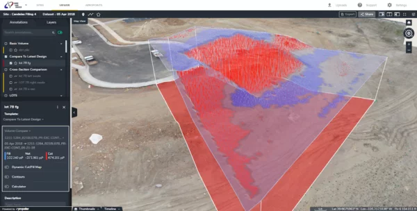 calculating cut and fill measurement with software in construction