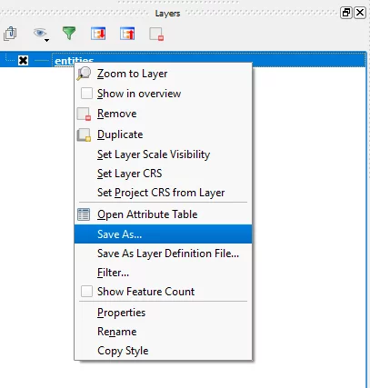 QGIS KML save as menu