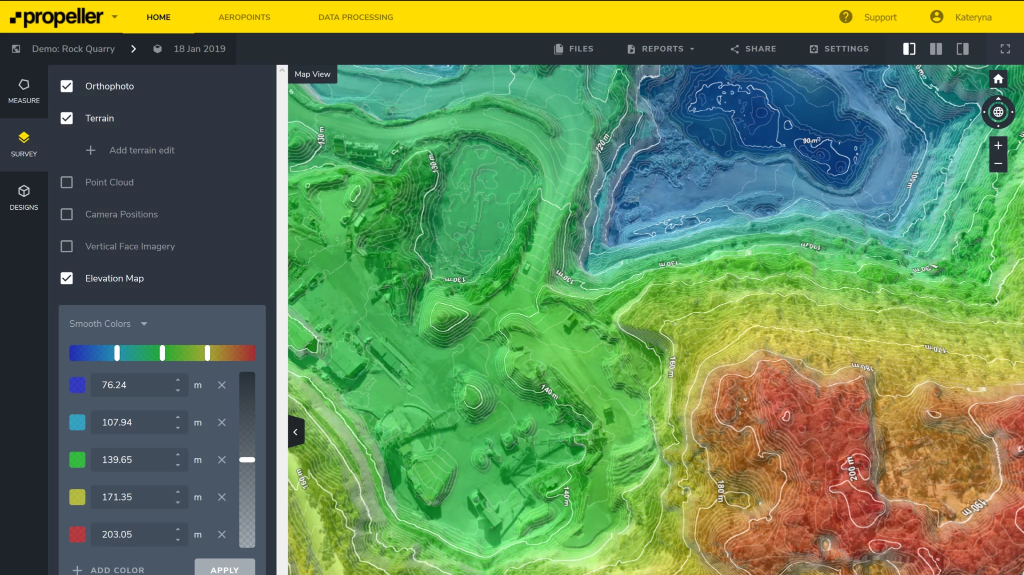 Contour lines map on the Propeller Platform