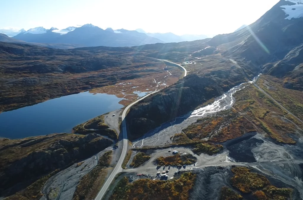 Aerial view of road and mountains