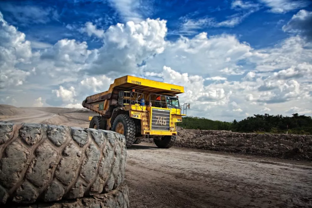 Large truck on quarry mine and tire