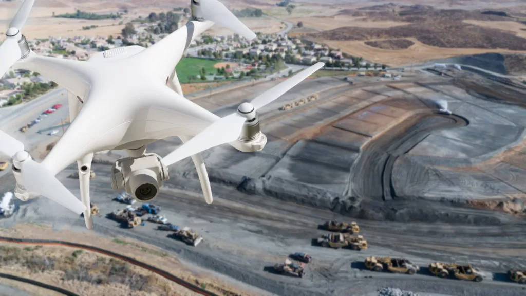 Drone flying over construction site