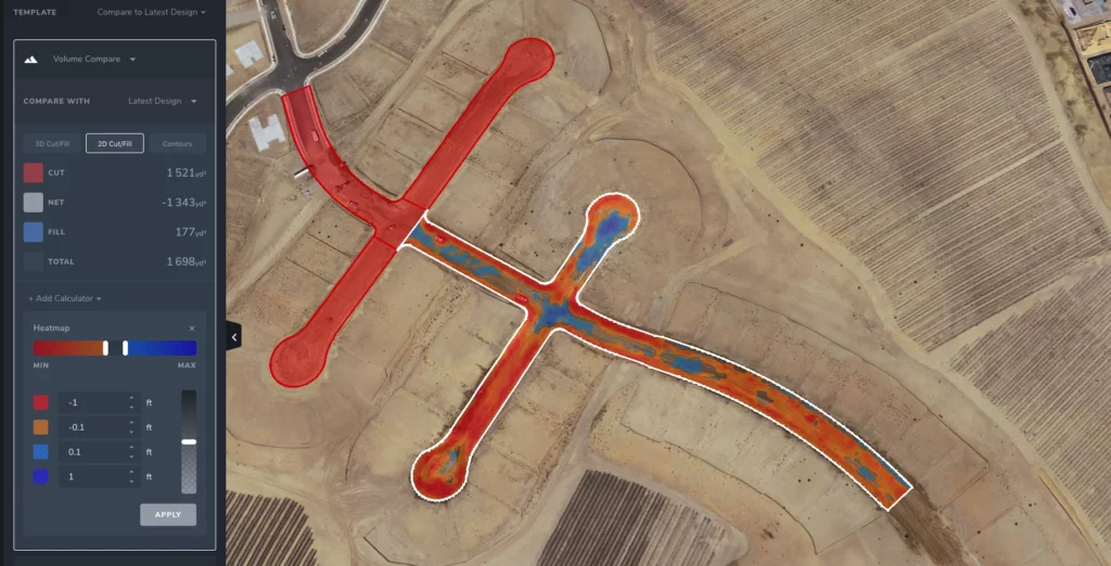 Whitaker construction cut/fill heatmap on construction site