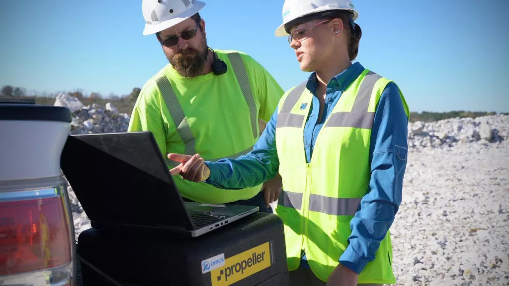 Orica's Cara Rosen using the Propeller Platform on a quarry site