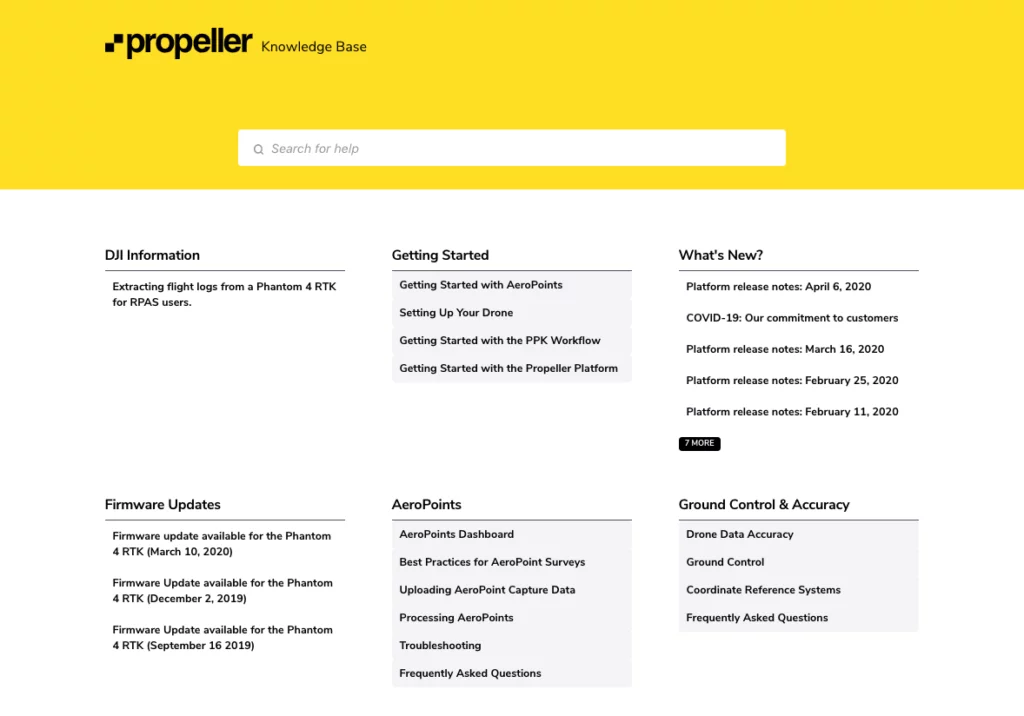 screenshot of propeller help center