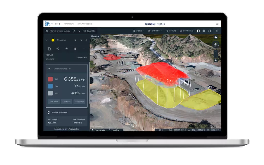 screenshot of a stockpile measurement on the trimble stratus platform