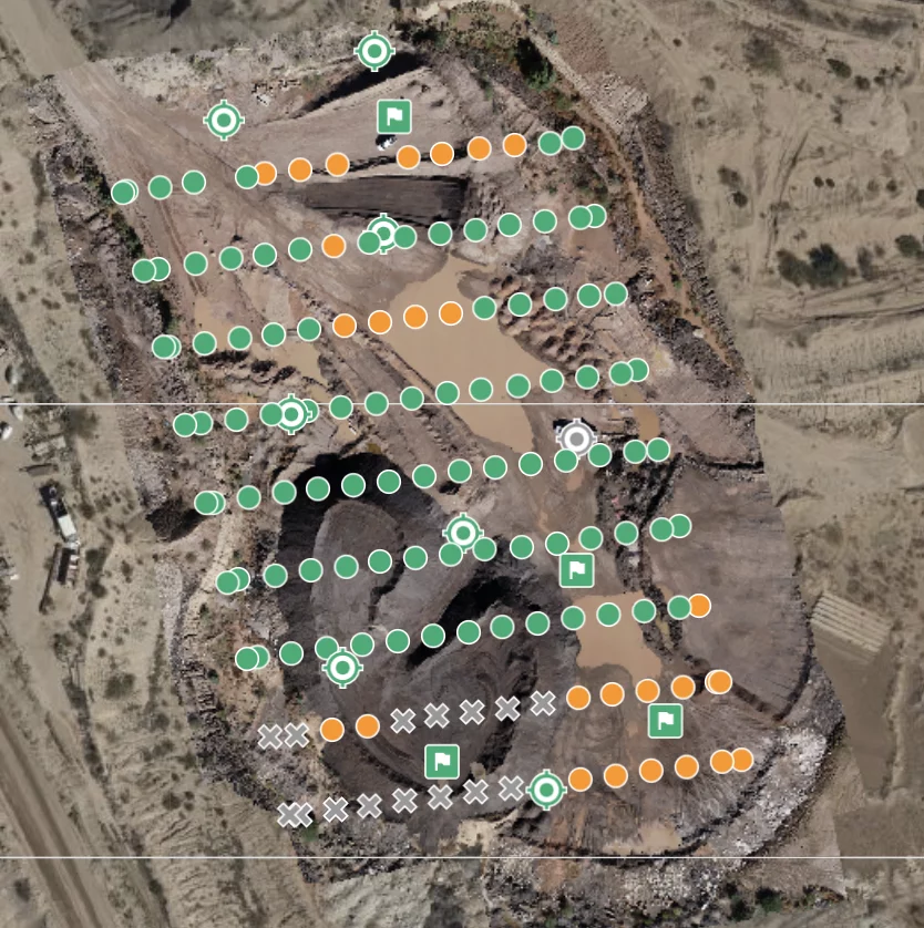 orthophoto of construction site showing drone placement when aerial photos were taken