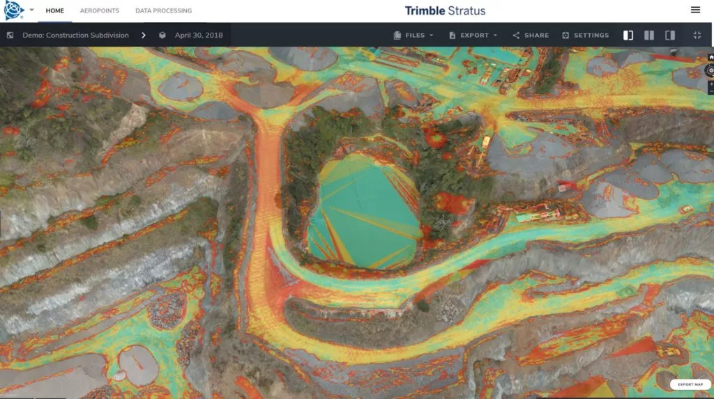 screenshot of a road grade tool on trimble stratus 