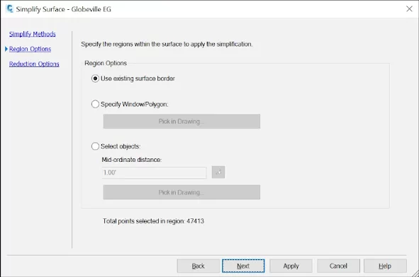 Civil 3D Simplify Surface dialog box