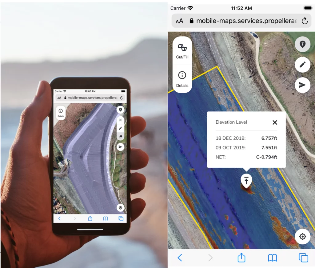 Side by side images of phone showing Crew map and screenshot of Crew map