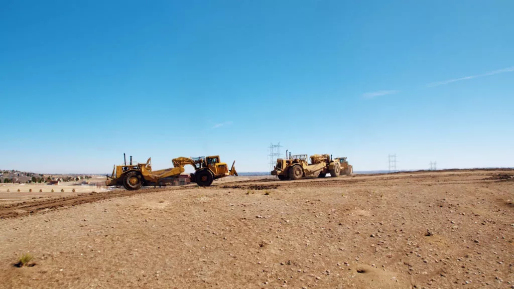 scrapers on the construction site