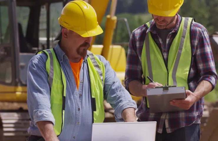 collaboration on a construction site using drone technology