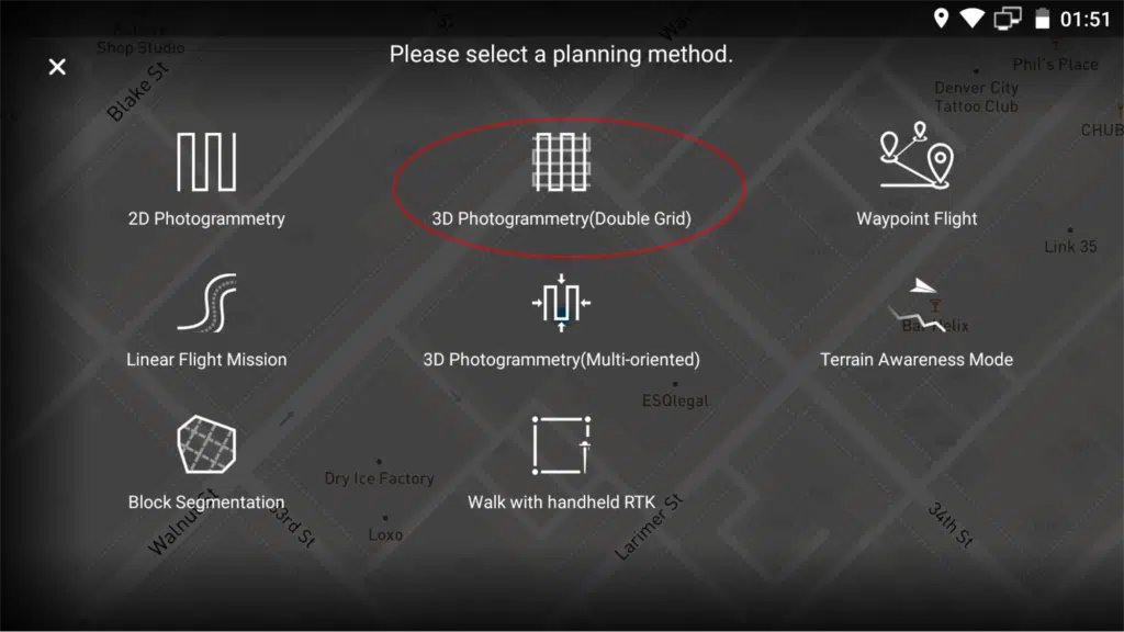 Flight planning method choice in GS Pro software