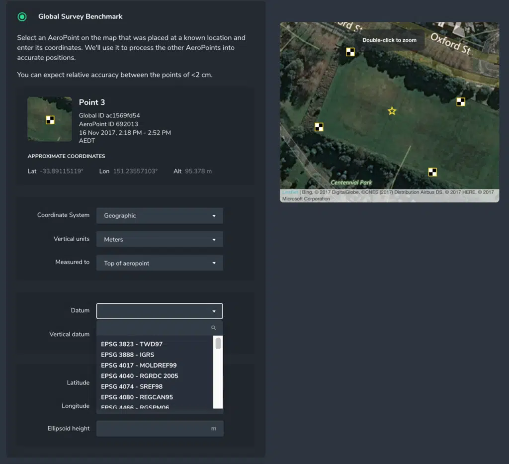 coordinate system selection for drone data