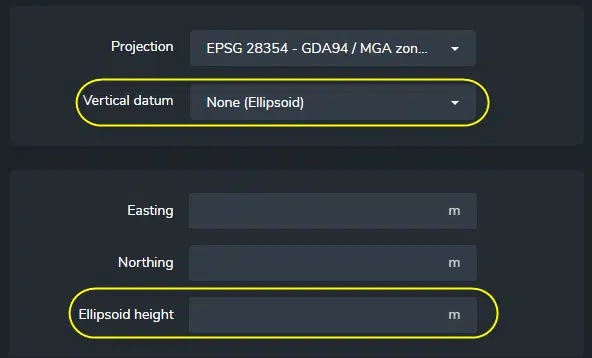 ellipsoid height selection for drone data